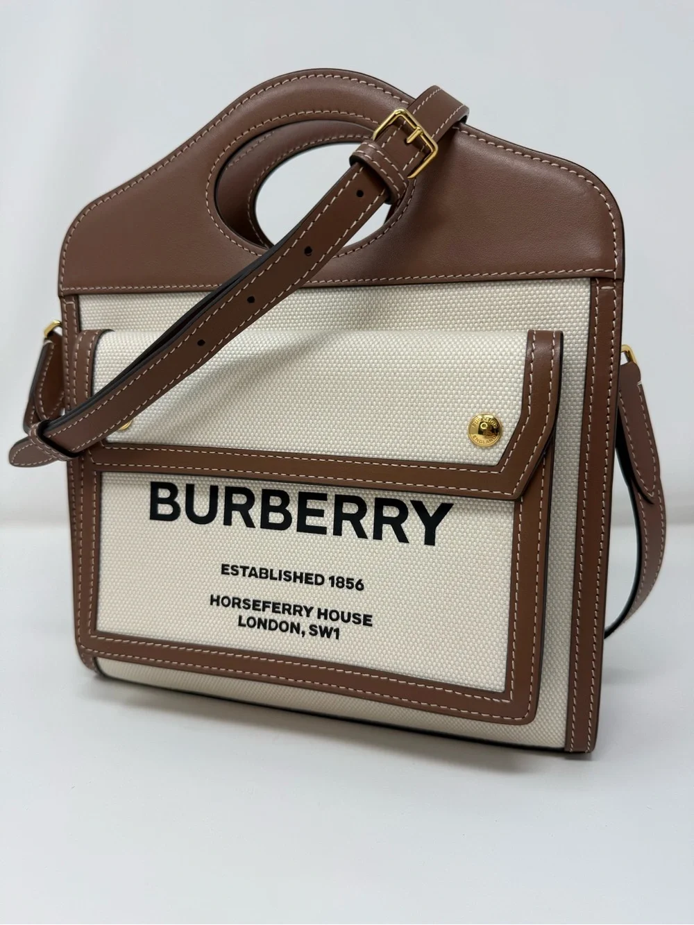 Burberry Mini Two-Tone Canvas and Leather Pocket Bag - Cream and Brown